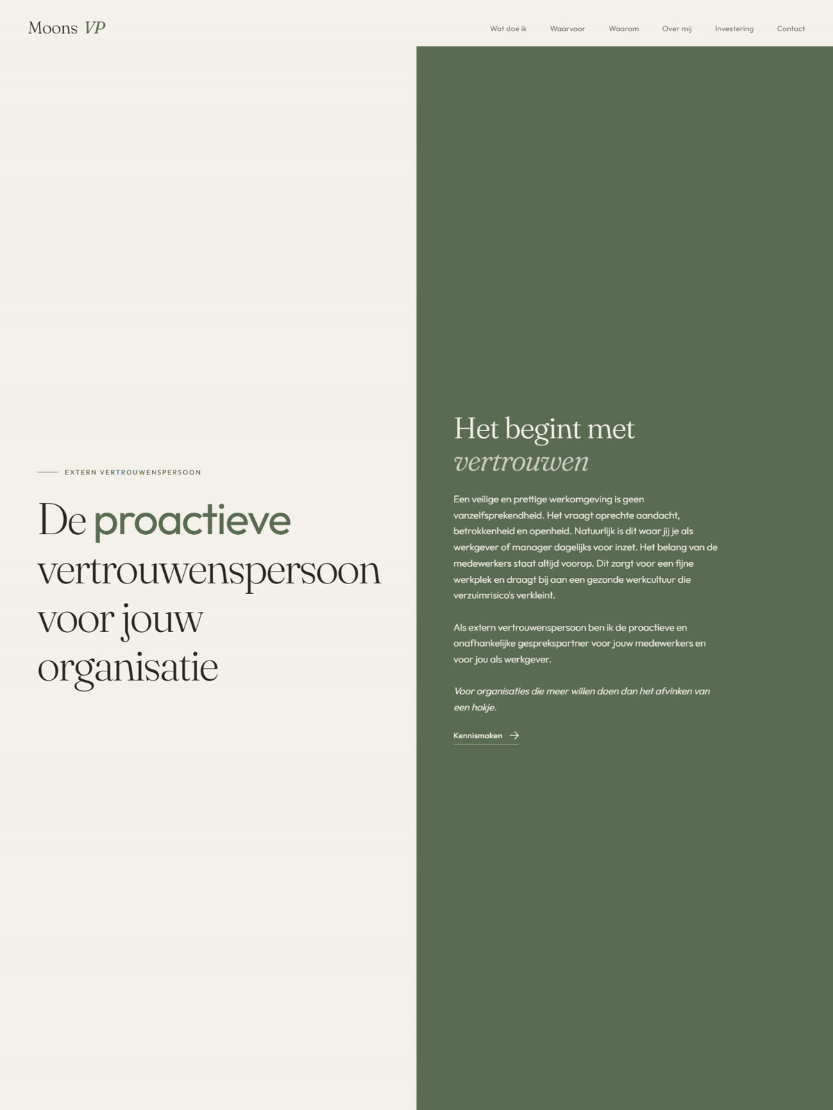 Moons VP — website voor extern vertrouwenspersoon, gebouwd door Site UP